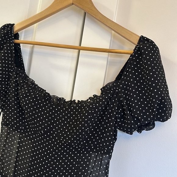 NEW Reformation Davonne Mini  Dress in Black Polkadot Frill Detail | size 0 - Picture 11 of 13